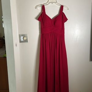 Dark Red Prom Dress Chiffon off shoulder Formal Gown S